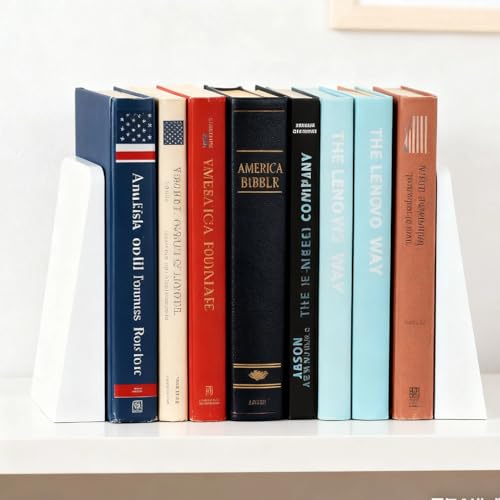 Modern White Wood Bookends - Decorative Book Stoppers for Bookshelves, Office & Home Decor - Sturdy Wooden Book Organizer (Set of 2)