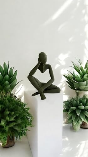 Rivon Creations Ponder Minimalist Sculpture, Modern Abstract Home Decor, 3D Printed Art (Olive) - color: Olive
