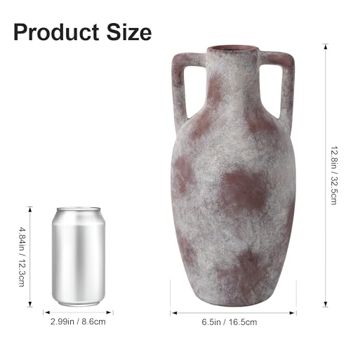 Flower Vase with Handles, 12.8 inch Tall Ceramic Vase Farmhouse Rustic Vases Decorative Pottery Vases for Home Decor Living Room Table Bookshelf Centerpiece Bouquet Wedding Fireplace (Terra) - color: C-12.8"h-terra