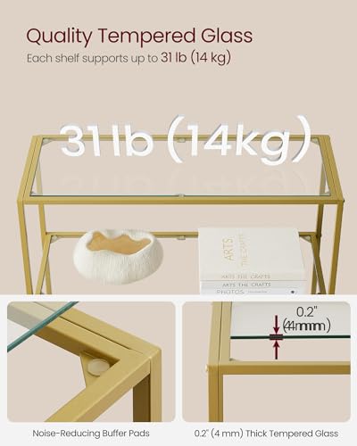 VASAGLE Bookcase, 6-Tier Bookshelf, Slim Shelving Unit for Bedroom, Bathroom, Home Office, Tempered Glass, Steel Frame, Metallic Gold ULGT503A01 - color: Metallic Gold, size: 6 Tiers (31.5"W x 69.8"H)