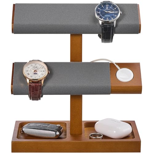 ProCase Wood Watch Display Stand Holder for Men, Wristwatch Tower with T-Bar Design, Hanging Watch Rack, Wooden Wrist Watch Tree - color: Brown, size: 2-Tier