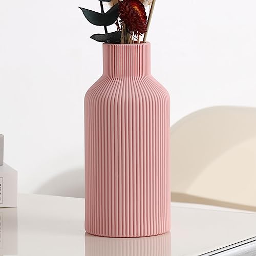 Pink Ceramic Vase for Decor,Minimalist Modern Home,Small Flower Vase for Pampas Grass,Table,Shelf Bookshelf Decor,Mantel and Entryway Decorative(8 in) - color: Pink