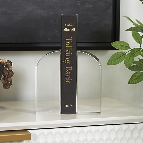 Deco 79 Crystal Geometric Decorative Bookends Arched Non Skid Bookends, Set of 2 Office Bookends2 W, 6" H, Clear - size: 2"W, 6"H