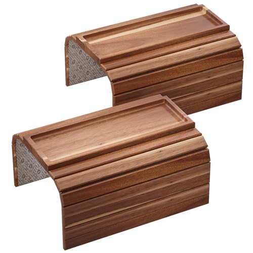 Sofa Arm Tray,Acacia Wood Folding Couch Arm Tray,Sofa Armrest Trays with Anti-Slip Pad for Drinks,Snacks,Phone,Remote Control 2 PC - style: 2 PC