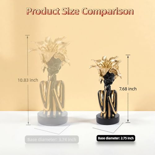 Lescafita African Woman Art Sculpture with Gold Floral Crown, Exquisite African Statue, Emotional Modern Home Art Gift for Various Settings Such as Home, Bookshelves, desks, or Offices(7.68 inch - color: 711-gold S