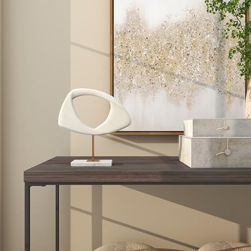 Deco 79 Polystone Abstract Decorative Sculpture Cut-Out Home Decor Statue with Marble Stand, Accent Figurine 12" x 3" x 13", White - size: 12" x 3" x 13"