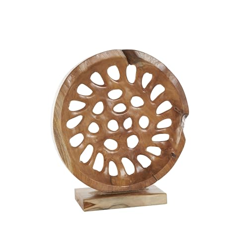 Deco 79 Teak Wood Abstract Handmade Decorative Sculpture Circular Cutout Home Decor Statue, Accent Figurine 20" x 6" x 21", Brown - size: 20" x 6" x 21"