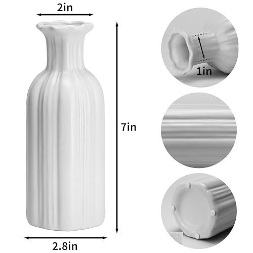 White Ceramic Vase 7 inch Small Vase Can be Used as Bedroom Study Living Room Dining Table Home Decoration Suitable for Wedding Flower Arrangement Design Bohemian Style (HPBY-02) - color: Hpby-02