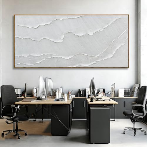 Extra Large Modern White sea wave Line Abstract Artwork Framed Neutral Canvas Wall Art for Living Room Bedroom Office Minimalist Decor 40x88 Inch - color: White, size: 88"L x 40"W