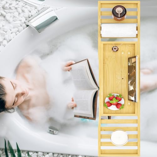 Bathtub Tray - Bath Tray Expandable - Bath Table Trays for Bathtub/Tub,Premium Bamboo Wooden, Fits Most Bath Tubs - color: Bright Yellow