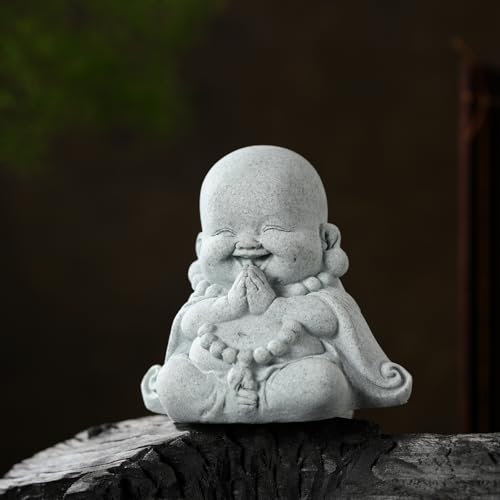 Landical Buddha Sandstone Statues, Zen Monk Praying Statue Sculptures Ornament for Wealth Good Luck Feng Shui Decor Home Office Car Decoration(Prayer Buddha) - style: Prayer Buddha