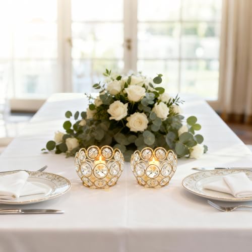 32 Pcs Tea Light Candle Holders Gold Tealight Jewel Stands Crystal Votive Candle Holders for Wedding Party Home Table Centerpiece Decor
