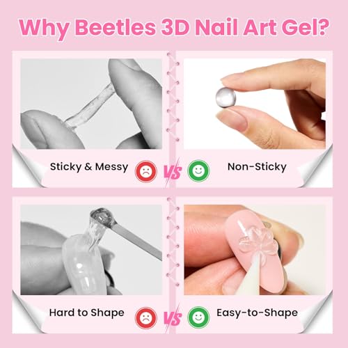 Beetles 3D Gel Nail Art with 3D Mold-2 Pcs Ballet Whisper Clear&Pink Solid Builder Nail Gel,Non-Sticky Sculpting, Dual-Ended Sculpture Pen, Beginner Friendly DIY at Home,UV LED Lamp Needed - color: B6-Clear & Pink