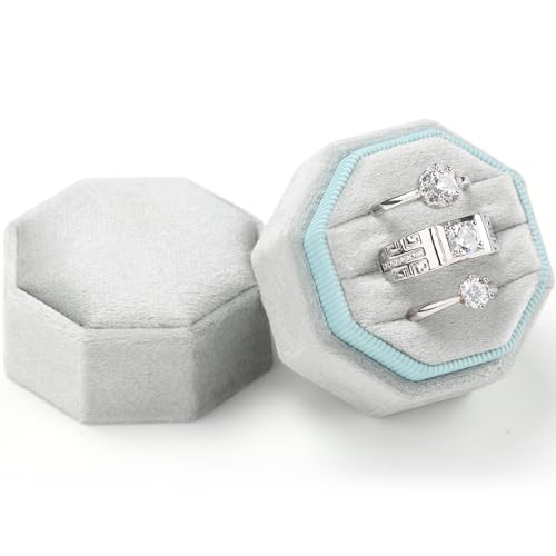 WantGor Velvet Ring Box, 3 Slots Jewelry Ring Gift Box Vintage Ring Display Holder Case for Wedding Ceremony Proposal Engagement (Sage Green) - color: Sage Green