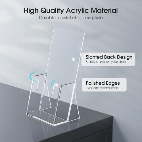 MaxGear Acrylic Brochure Holder 4 Inch, Clear Plastic Countertop Literature Holders, Trifold Flyer Display Stand for Pamphlets, Booklets, Magazines, Menus, Multi Purpose Organizer For Office, 2 Pack - size: 4''x9'', style: 2 Pack