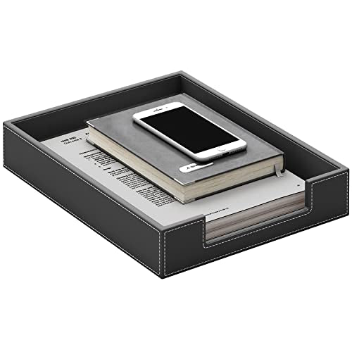 Leather Letter Tray, THIPOTEN Elegant Desk Organizer for Office Supplies, Mail, Paper, File, Magazine, Perfect Office Organization for Desktop(Black) - color: Black