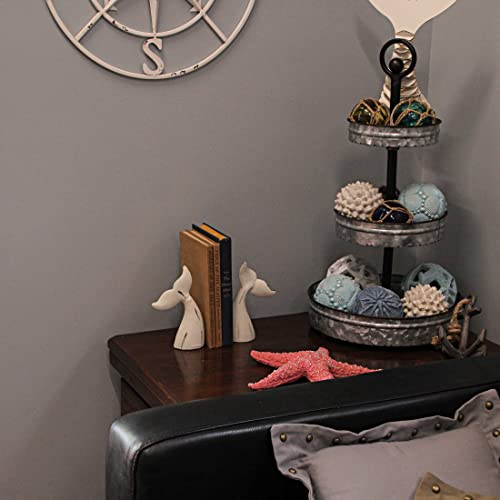 Set of 2 Nautical Cast Iron Decorative Book Ends for Home Decor, Coastal Themed Shelves, and Beach House - Rustic White Enamel Finish - Organize and Beautify Your Space - color: Whale Tail - White