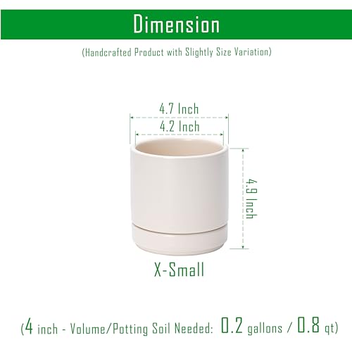 D'vine Dev Set of 2 Plants Pots, 4.7 Inch Ceramic Planter Pot for Plants with Drainage Hole and Saucer, Oatmeal, 94-V-B-8 - color: Oatmeal, size: 4.7 Inch