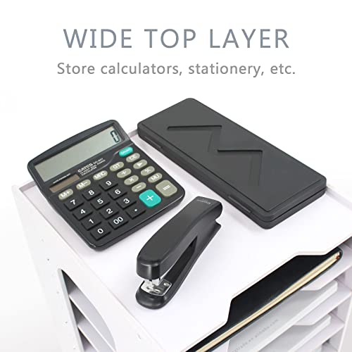 SONGWAY File Organizer for Desk - 7 Tier Document Holder with Removable Shelves, Letter Mail Rack, File Sorter Organizer, A4 Paper Storage Holder, Desktop Organizer for Home Office School, White - size: 7 Tier Upgrade