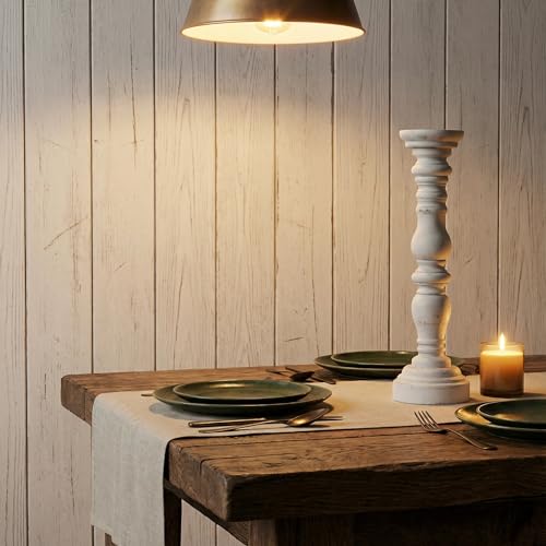 Farmhouse Rustic Candle Holder for Pillar Candle, Vintage White Wooden Pillar Candle Holder, Vintage Candlestick Holder for Dining Table, Coffee Table, Or Any Table Top (1Piece, 4.7" x 4.7" x 16") - size: 4.7" x 4.7" x 16"