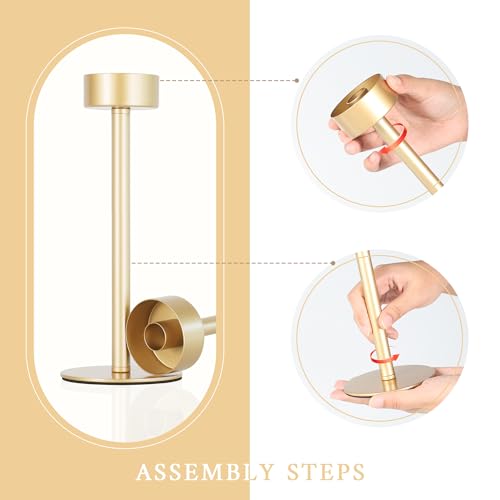 Ronasip Hurricane Candle Holders Set of 6, Matte Gold Metal Taper Candlestick Holders with Clear Glass Chimney Cylinder Tubes, Tall Candle Stands for Wedding, Christmas, Dining Table Centerpiece Decor