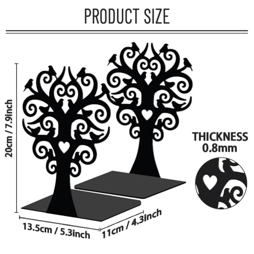 WADORN 1 Pair Branches Bird Metal Decorative Bookend for Shelves, Heavy Duty Book Ends Modern Non-Skid Books Holder Stand Black Book Support Stoppers for Desk Bookshelf Office Home, 5.3x4.3x7.9 Inch - color: Branches Bird