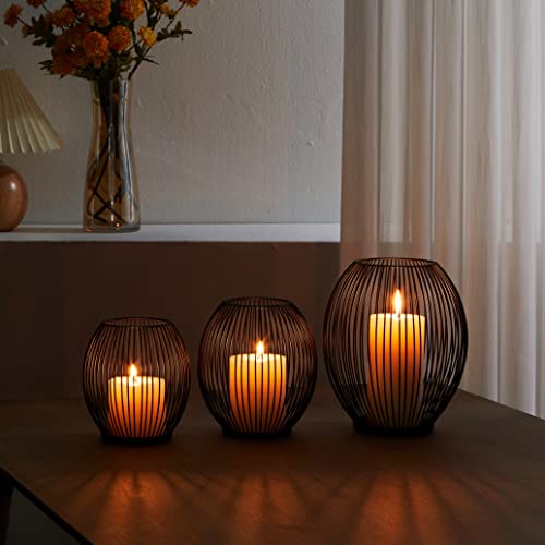 OLEEK Small Outdoor Candle Holders for Patio - Pillar Candle Holder - Black Wire Candle Holder for Table Centerpiece - Iron Lantern Decorative Candles - Farmhouse Decor Fireplace Metal Candle Holders - size: Medium (7.1-inch)