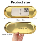 8 Pack 12 Inch Oval Stainless Steel Decorative Tray, Stainless Steel Tea Fruit Tray, 12 inch Gold Oval Trays for Bathroom Vanity, Jewelry, Perfume & Key Organizer (Gold) - size: 8 Pack 12 Inch