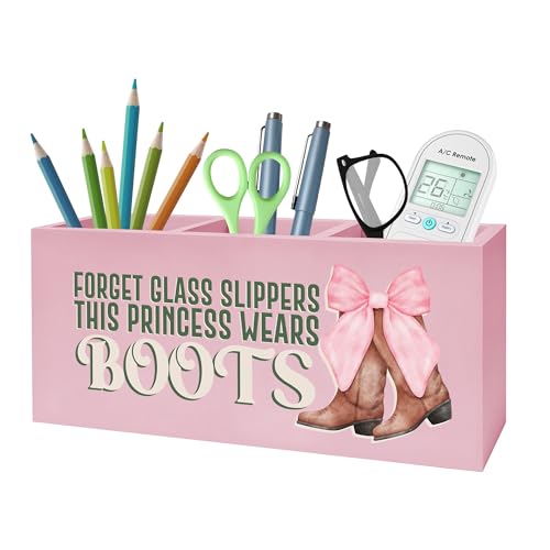 Coquette Pink Bow Cowgirl Makeup Brush Toothbrush Holder, Cowgirl Gifts, Pink Western Wooden Pen Pencil Holder Organizer for Home Office Desk Accessories, Western Gifts for Women - color: Color-Desk accessories pink 20