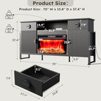 LGHM 70'' Fireplace TV Stand for TVs Up to 80 Inch, Fluted TV Stand with 30" Fireplace & Power Outlets, Farmhouse Entertainment Center with Storage Drawers for Living Room, Black - size: 38''H & Fireplace