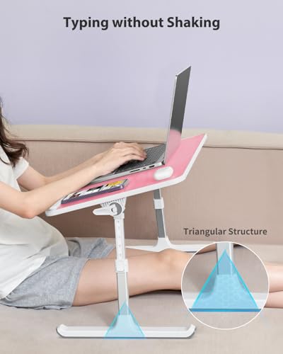 SAIJI Height & Angle Adjustable Laptop Stand for Bed, Lap Desk Bed Tray Table, Light Weight Foldable Portable Laptop Table for Couch Sofa Chair Floor Desk for Adults, Kids (Pink) - color: Pink, size: 20.5 x 11.8 In
