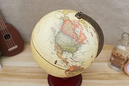 ANNOVA Antique Globe 10" / 25 cm Diameter with A Wood Base, Vintage Decorative Political Desktop World - Rotating Full Earth Geography Educational - Kids, Adults, School, Home, Office (Dia 10-inch) - color: Brown 10 inch