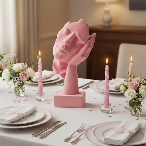 Velvet Flocked Thinker Sculpture for Bookshelf Decor, No Hear Flocked Emotional Art Figurine Modern Abstract Art Statue Spring Decor for Home, Office, Desk Decor (Pink) - color: Nohear-pink