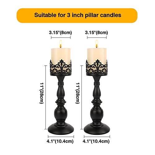 Candle Holders for Pillar Candles Gothic Matte Black Vintage Tall Candle Holders Set of 2 Decorative Large Table Centerpieces Candle Stand Decor (Black 2PCS A) - color: Black 2pcs a