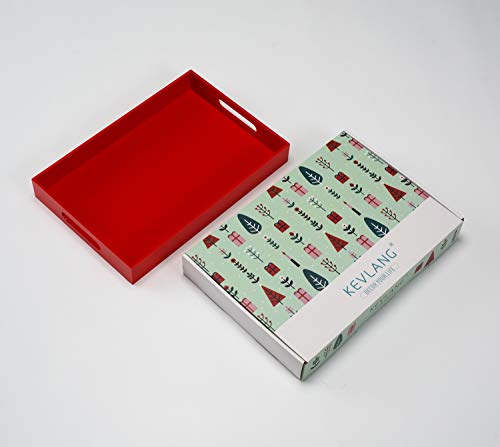 Sturdy Red Acrylic Serving Tray with Handles - 10x15Inch, Coffee, Appetizer, Breakfast, Butler Tray - Kitchen Countertop & Vanity Table Organizer - color: Glossy Red, size: 15" x 10" x 2"