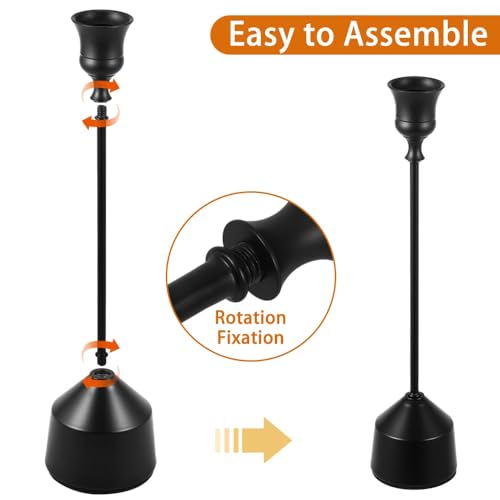 Elegant Vintage Black Candlestick Holders, Set of 3 Taper Candle Holders with Weighted Base for Wedding, Dining Table, Holiday Decor - color: Black