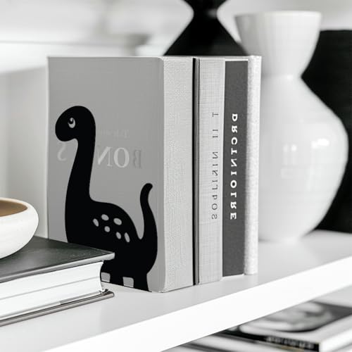 Peacoblue Metal Bookends for Shelves, Modern Decorative Heavy Duty Study Book Support Stoppers for Office, Desk, Shelf, Room 4.7"x3.5"x7" Cast Iron Simple Tall Bookends, 1 Pair (Dinosaur) - style: Dinosaurs
