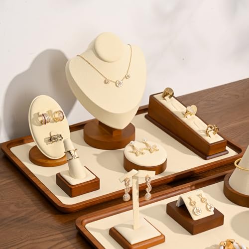 Oirlv Single Finger wooden ring display stand Jewelry Showcase Display Holder (Creamy-white) - color: Creamy-white