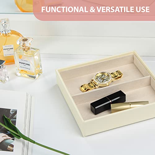 JACKCUBE Design Leather Valet Tray, Catchall Storage Women Vanity Nightstand Tray for Keys, Phones, Jewelry, Makeup, Perfume, Watches (Ivory) - MK1092B - color: Ivory- 2 Compartment