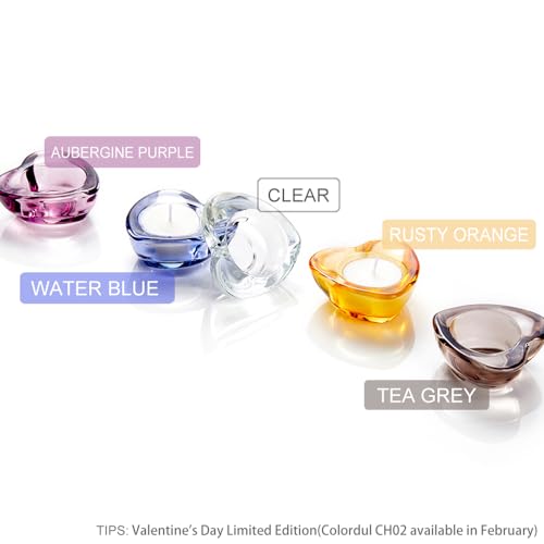 Clear Tealight Candle Holders - Set of 24, Heart-Shaped Chunky Glass Candle Holder, 2.9" Diameter - CH02 - color: Clear 24pcs