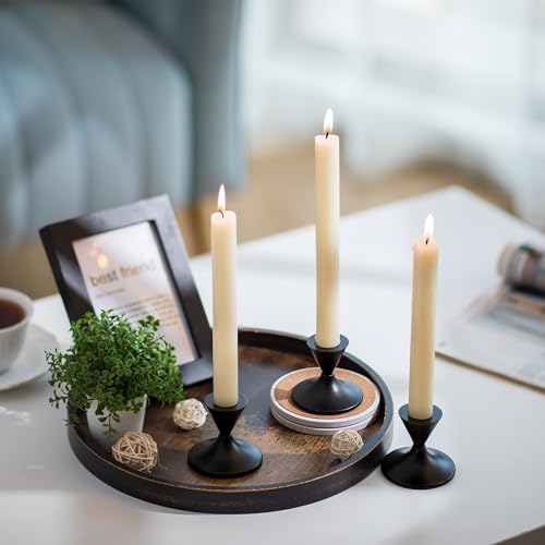 Hanobe DecorativeTray for Coffee Table : Round Vintage Brown Wood Trays for Home Decor - Farmhouse Circle Ottoman Plate for Kitchen Centerpiece Counter Display Living Room 12" - color: Brown