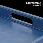 30x24 inches Rectangle Leather Ottoman Serving Tray with Hole Handles, Extra Large Modern Service Tray for Living Room, Coffee Table, Bed, Tea, Food, Countertop, Kitchen, Dinner, Picnic (Blue) - color: Blue, size: 30" x 24" x 2"