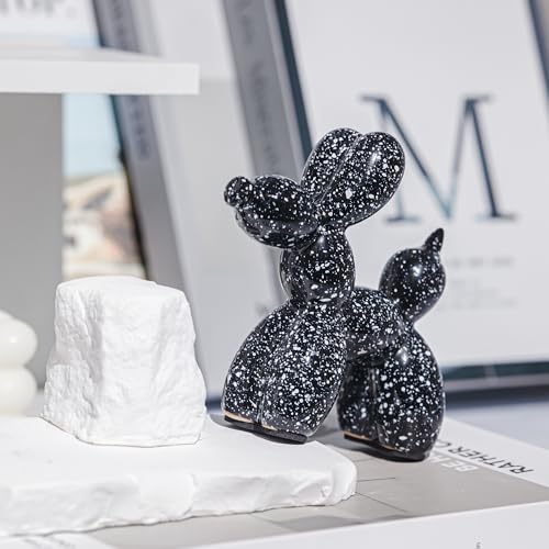 Creative Balloon Dog Statues Small Ceramic Animal Sculpture Modern Home Decor Living Room Desktop Decorations Bedroom Office Cabinet Ornament (Black-A) - color: Black-a