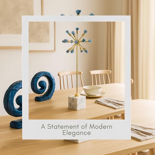Serene Large Blue Starburst Statuary Decorative Object – Large Metal, Marble & Stone Modern Home Decor – Contemporary Shelf & Coffee Table Decor for Office & Living Room – 20", Blue - size: 20"