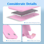 Cell Phone Stand, Adjustable Angle and Height Cell Phone Holder for Desk, Foldable and Portable, Anti-Slip Silicone Pad, Compatible with All Mobile Phones and 4-8 Inch Devices, Pink - color: Pink