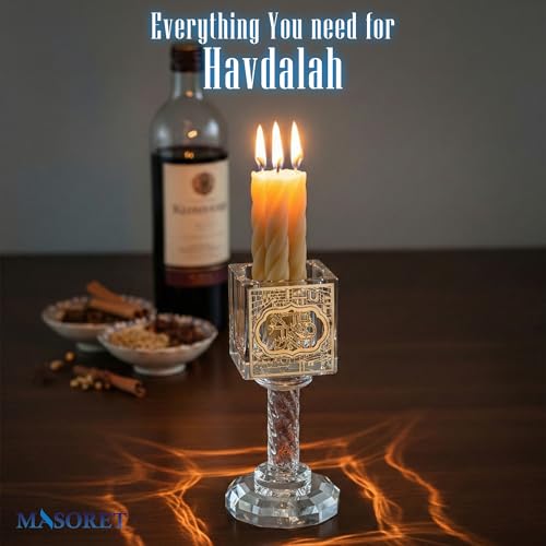 Crystal Havdalah Candle Holder 13 cm with Plaque - color: Crystal Havdalah 2