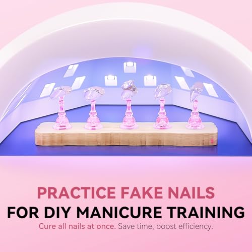Nail Stand for Press On Art Display Practice 2 Sets, 1 Heart Acrylic Magnetic Nail Stands, Fake Nail Holder Tips, 200 PCS Double-Sided Tape, DIY Kit Home Supplies (Wood And Pink, Medium) - color: Wood And Pink, size: Medium