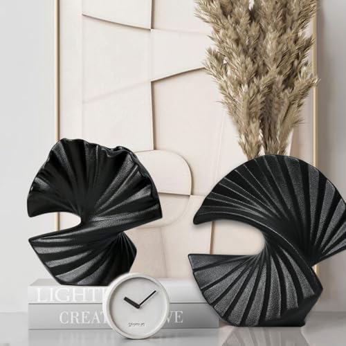 Sector Vase, Set of 2 - Minimalist Nordic, Black Ceramic Sector Vase Vase Decor | Table Centerpiece, Olive Plant, Wedding, Living Room, Bookshelf, Office, Modern Home, Entryway, Console - color: Arch Shape-black