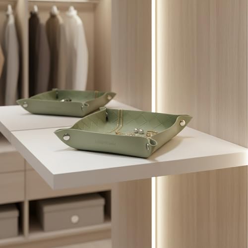UnionBasic Small Valet Tray, Jewelry Tray for Rings Watches Earrings, Entryway Catchall Caddy for Coins Keys Change, Nightstand Bedside Valet Holder, Trays for Electronic Gadgets, Woven Matcha - color: Woven Matcha, size: 5.4" x 5.4" x 1.6"