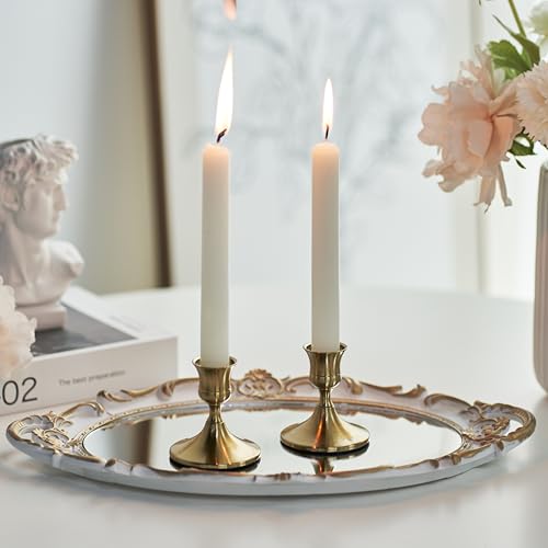Willceka Gold Taper Candle Holder, Brass Candlestick Holders, Vintage Metal for Table Centerpieces Wedding Christmas Decor (Gold, 2 Pcs)